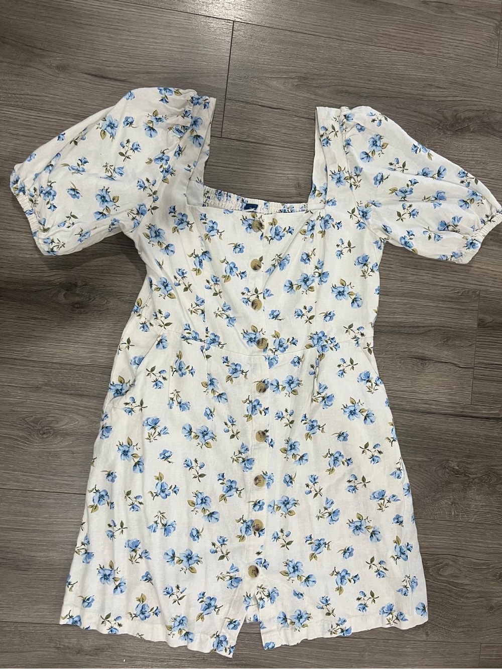 Old Navy White Mini Dress with Blue Floral Print